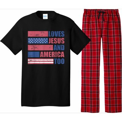 Retro Loves Jesus and America Too God Christian 4th of July Pajama Set