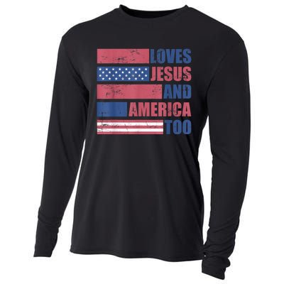 Retro Loves Jesus and America Too God Christian 4th of July Cooling Performance Long Sleeve Crew