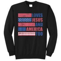 Retro Loves Jesus and America Too God Christian 4th of July Tall Sweatshirt