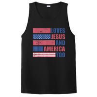 Retro Loves Jesus and America Too God Christian 4th of July PosiCharge Competitor Tank