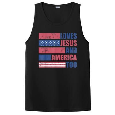 Retro Loves Jesus and America Too God Christian 4th of July PosiCharge Competitor Tank