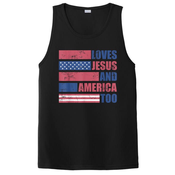 Retro Loves Jesus and America Too God Christian 4th of July PosiCharge Competitor Tank