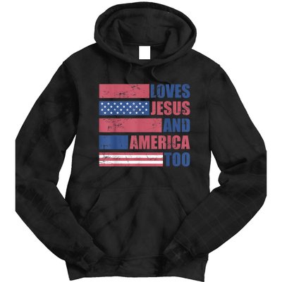 Retro Loves Jesus and America Too God Christian 4th of July Tie Dye Hoodie