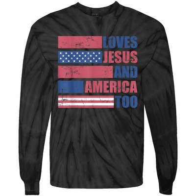 Retro Loves Jesus and America Too God Christian 4th of July Tie-Dye Long Sleeve Shirt