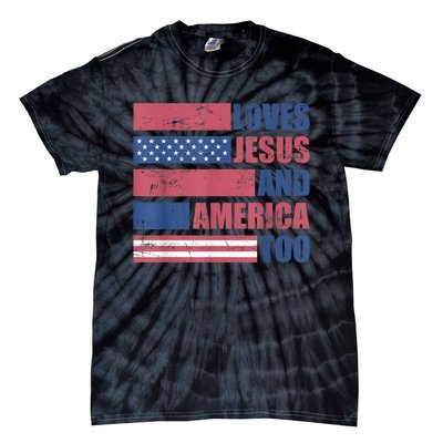 Retro Loves Jesus and America Too God Christian 4th of July Tie-Dye T-Shirt