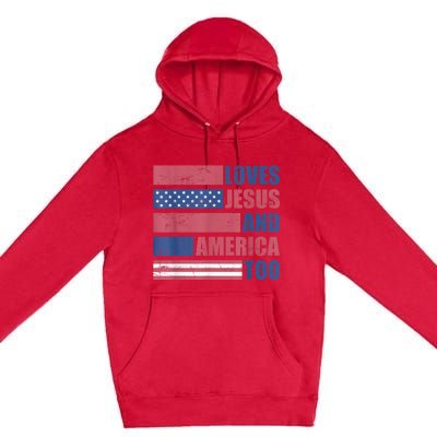 Retro Loves Jesus and America Too God Christian 4th of July Premium Pullover Hoodie