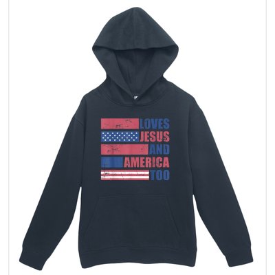 Retro Loves Jesus and America Too God Christian 4th of July Urban Pullover Hoodie