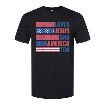 Retro Loves Jesus and America Too God Christian 4th of July Softstyle CVC T-Shirt