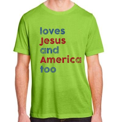 Retro Loves Jesus And America Too God Christian 4th Of July Adult ChromaSoft Performance T-Shirt