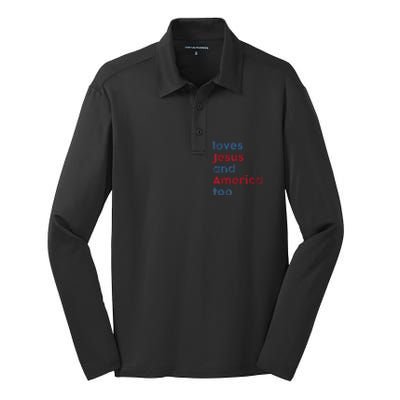 Retro Loves Jesus And America Too God Christian 4th Of July Silk Touch Performance Long Sleeve Polo