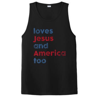 Retro Loves Jesus And America Too God Christian 4th Of July PosiCharge Competitor Tank