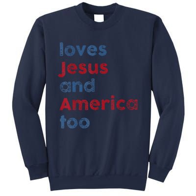 Retro Loves Jesus And America Too God Christian 4th Of July Sweatshirt