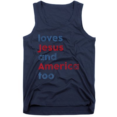 Retro Loves Jesus And America Too God Christian 4th Of July Tank Top