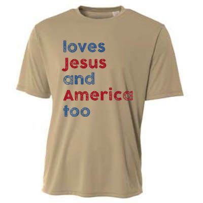 Retro Loves Jesus And America Too God Christian 4th Of July Cooling Performance Crew T-Shirt