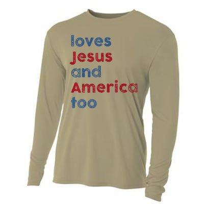 Retro Loves Jesus And America Too God Christian 4th Of July Cooling Performance Long Sleeve Crew