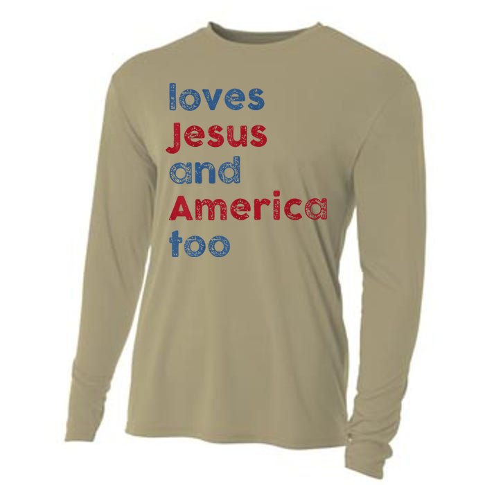 Retro Loves Jesus And America Too God Christian 4th Of July Cooling Performance Long Sleeve Crew