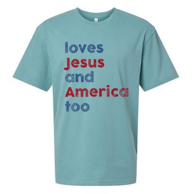 Retro Loves Jesus And America Too God Christian 4th Of July Sueded Cloud Jersey T-Shirt