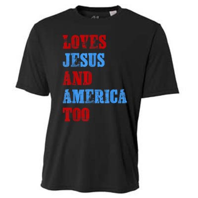 Retro Loves Jesus and America Too God Christian 4th of July Cooling Performance Crew T-Shirt