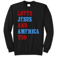 Retro Loves Jesus and America Too God Christian 4th of July Sweatshirt