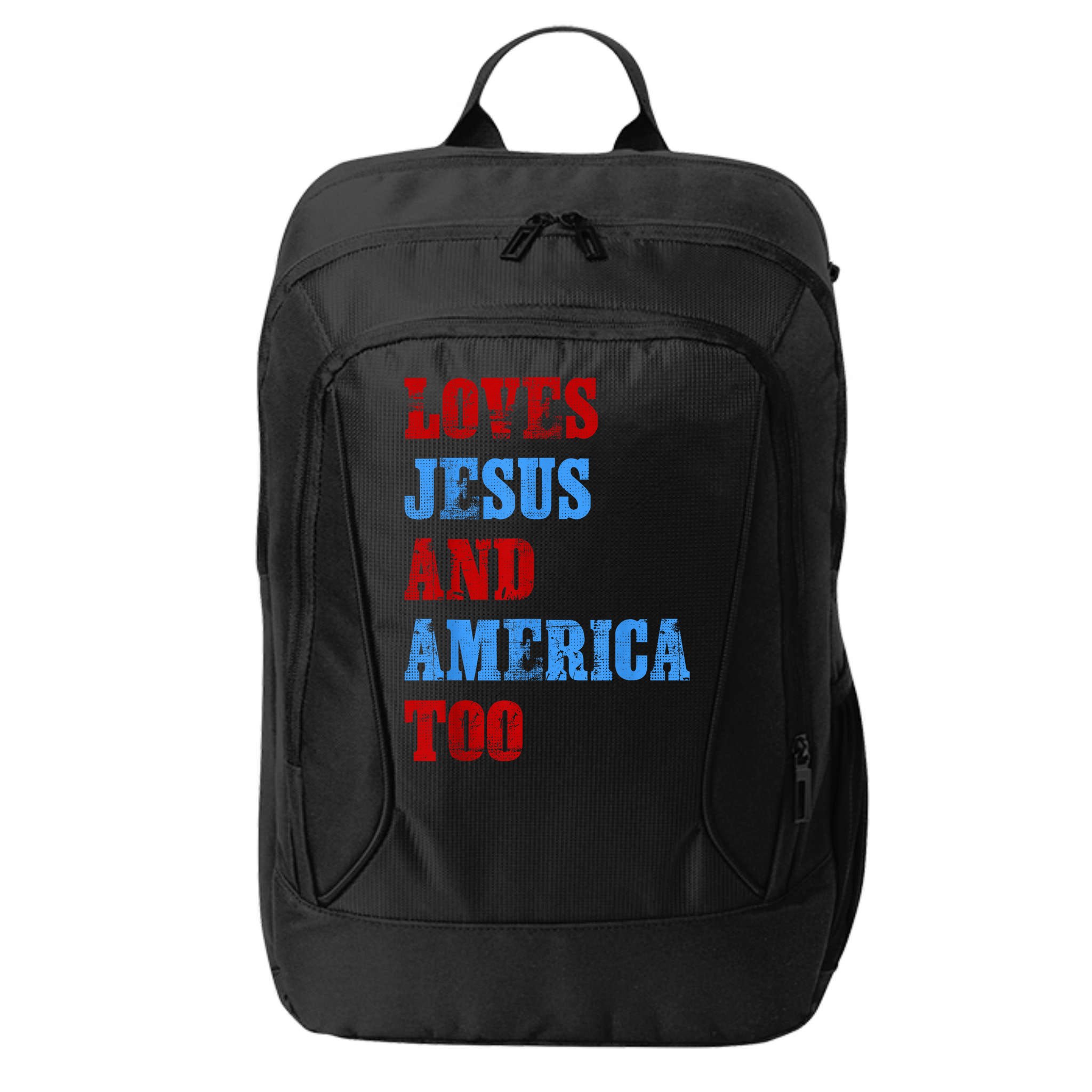 Retro Loves Jesus and America Too God Christian 4th of July City Backpack