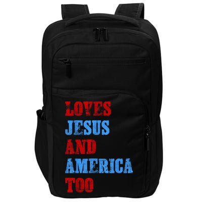 Retro Loves Jesus and America Too God Christian 4th of July Impact Tech Backpack