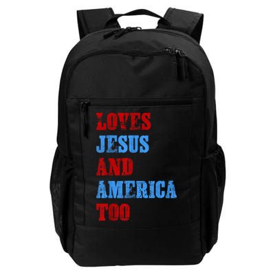 Retro Loves Jesus and America Too God Christian 4th of July Backpack