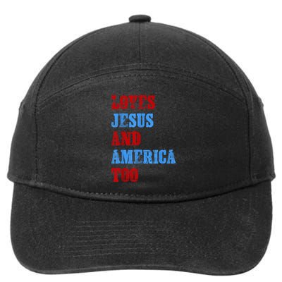 Retro Loves Jesus and America Too God Christian 4th of July 7-Panel Snapback Hat