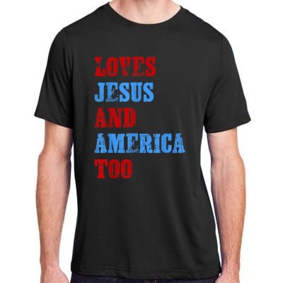 Retro Loves Jesus and America Too God Christian 4th of July Adult ChromaSoft Performance T-Shirt