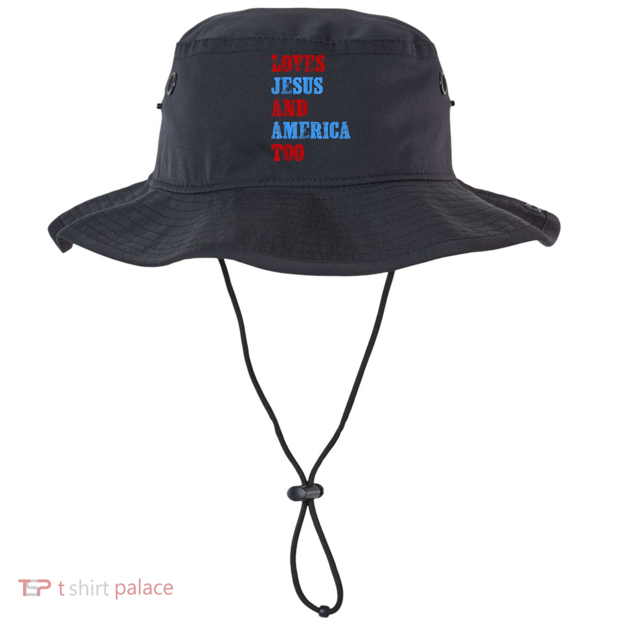 Retro Loves Jesus and America Too God Christian 4th of July Bucket Hat