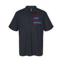 Retro Loves Jesus and America Too God Christian 4th of July Softstyle Adult Sport Polo