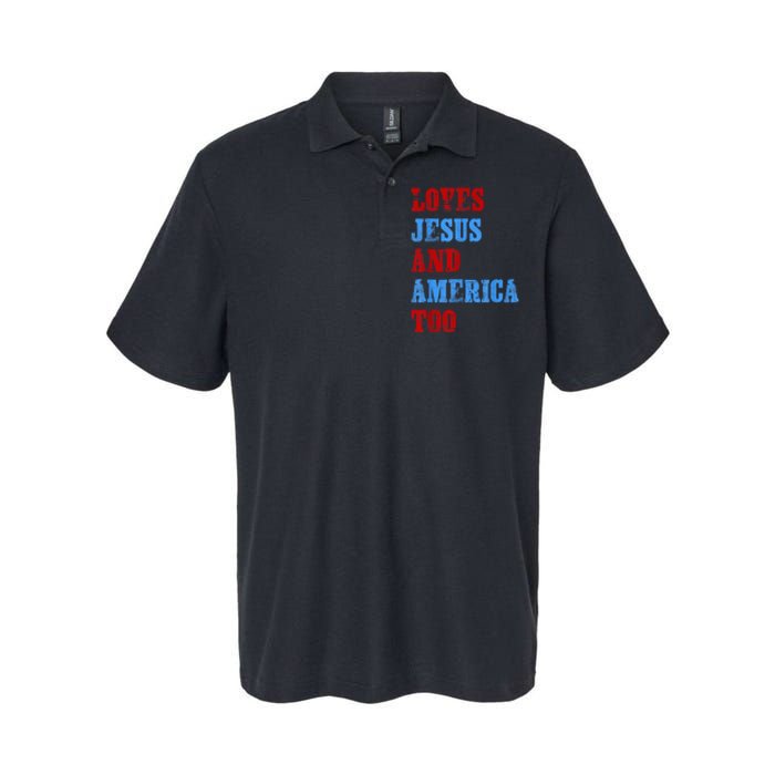 Retro Loves Jesus and America Too God Christian 4th of July Softstyle Adult Sport Polo