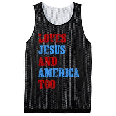 Retro Loves Jesus and America Too God Christian 4th of July Mesh Reversible Basketball Jersey Tank