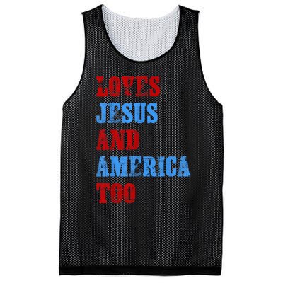 Retro Loves Jesus and America Too God Christian 4th of July Mesh Reversible Basketball Jersey Tank