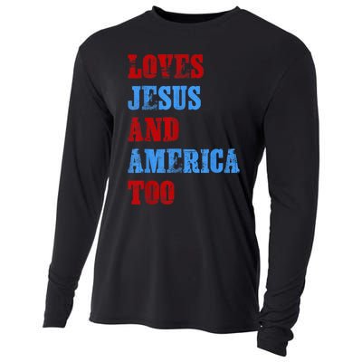 Retro Loves Jesus and America Too God Christian 4th of July Cooling Performance Long Sleeve Crew