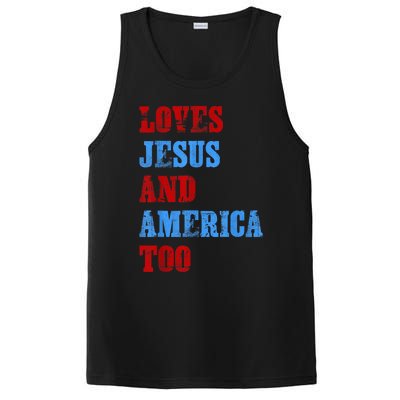 Retro Loves Jesus and America Too God Christian 4th of July PosiCharge Competitor Tank