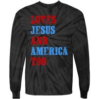 Retro Loves Jesus and America Too God Christian 4th of July Tie-Dye Long Sleeve Shirt