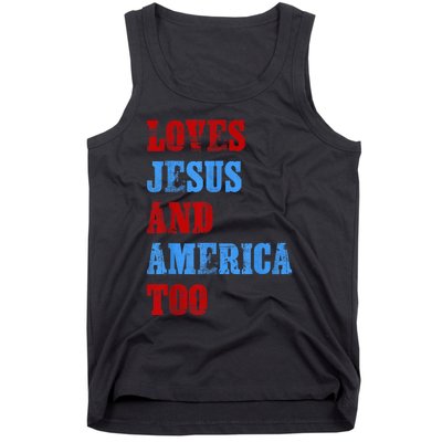 Retro Loves Jesus and America Too God Christian 4th of July Tank Top