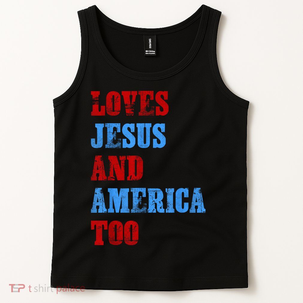 Retro Loves Jesus and America Too God Christian 4th of July Tank Top