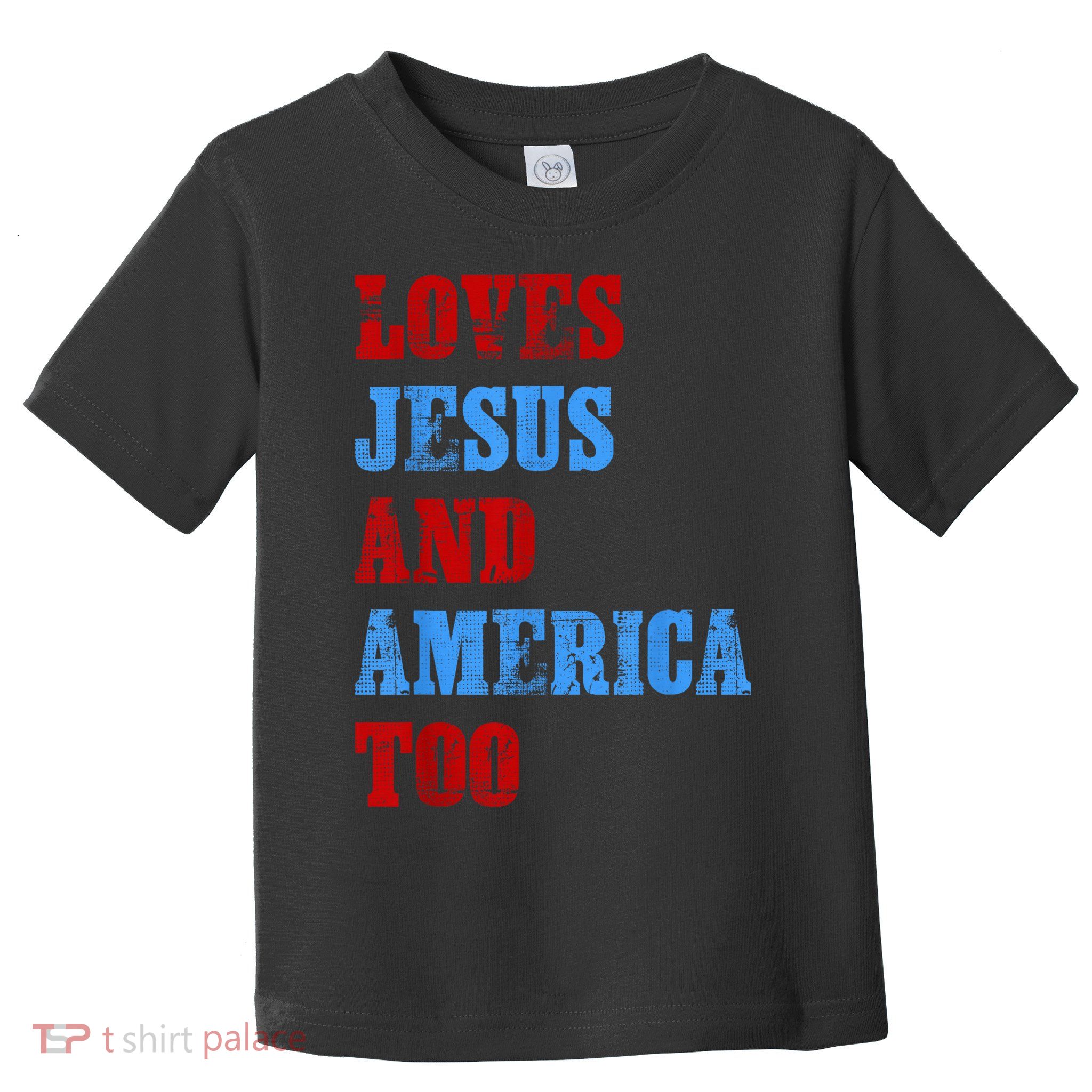 Retro Loves Jesus and America Too God Christian 4th of July Toddler T-Shirt