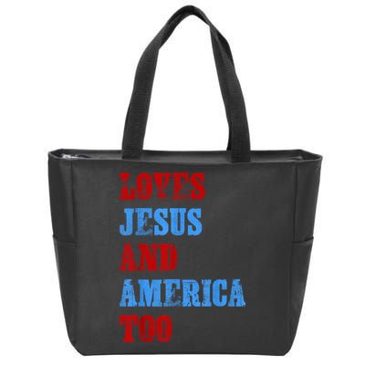 Retro Loves Jesus and America Too God Christian 4th of July Zip Tote Bag