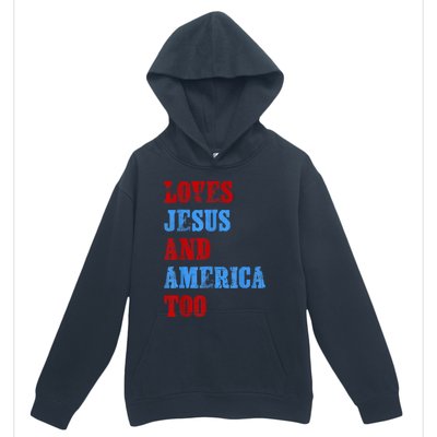 Retro Loves Jesus and America Too God Christian 4th of July Urban Pullover Hoodie