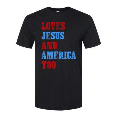 Retro Loves Jesus and America Too God Christian 4th of July Softstyle® CVC T-Shirt