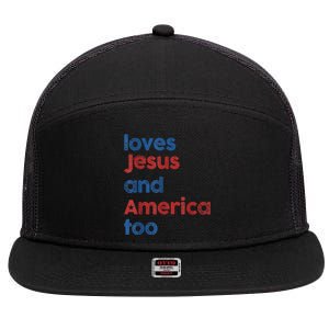 Retro Loves Jesus And America Too 7 Panel Mesh Trucker Snapback Hat