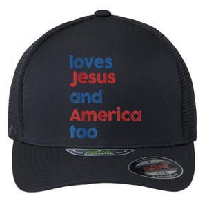 Retro Loves Jesus And America Too Flexfit Unipanel Trucker Cap