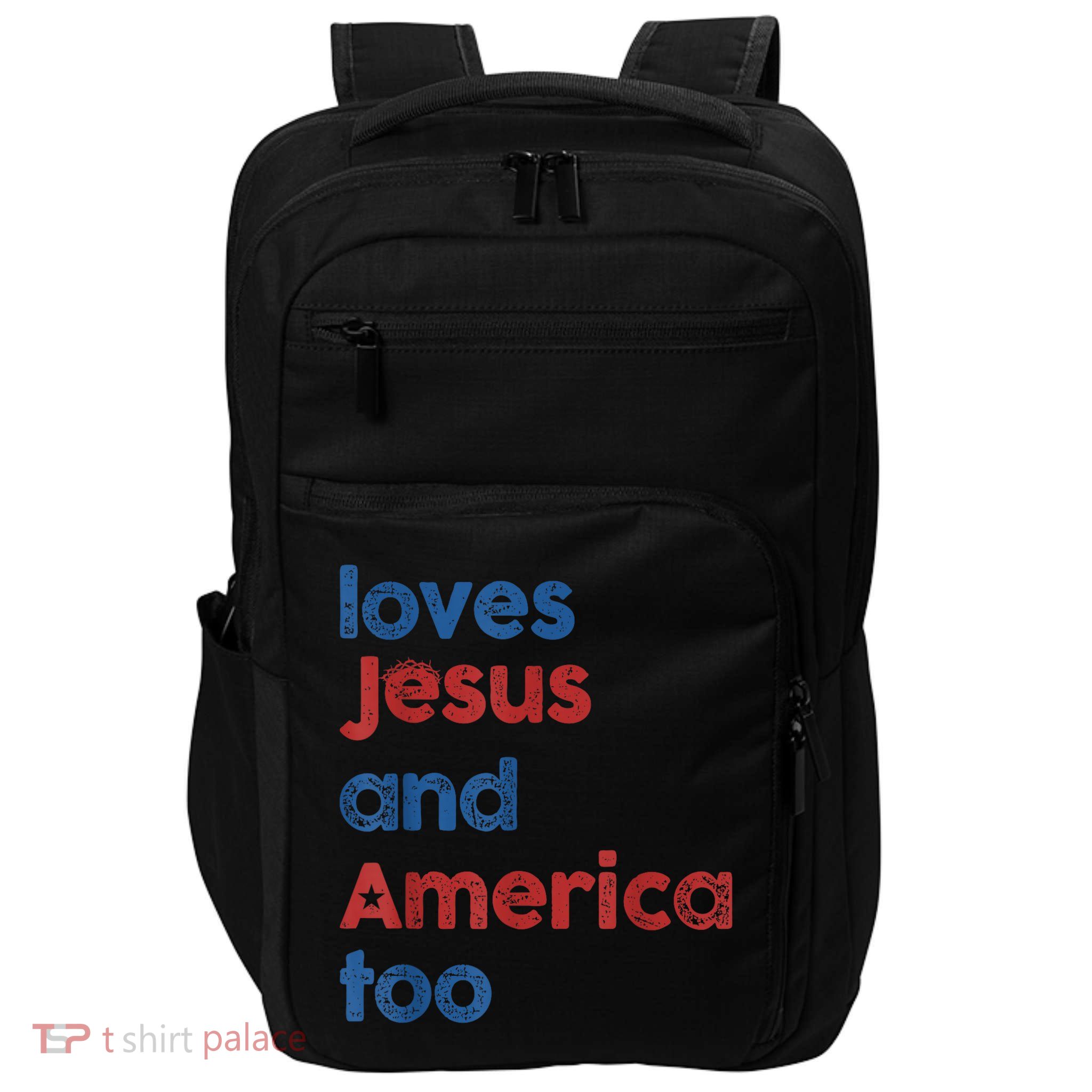 Retro Loves Jesus And America Too Impact Tech Backpack
