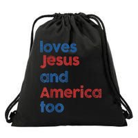 Retro Loves Jesus And America Too Drawstring Bag