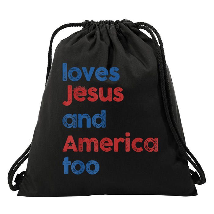 Retro Loves Jesus And America Too Drawstring Bag