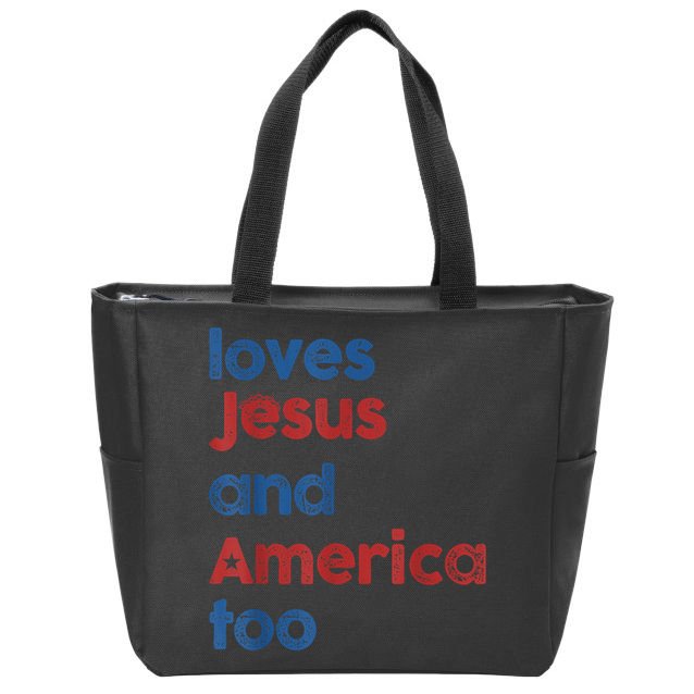 Retro Loves Jesus And America Too Zip Tote Bag
