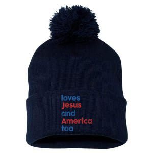 Retro Loves Jesus And America Too Pom Pom 12in Knit Beanie