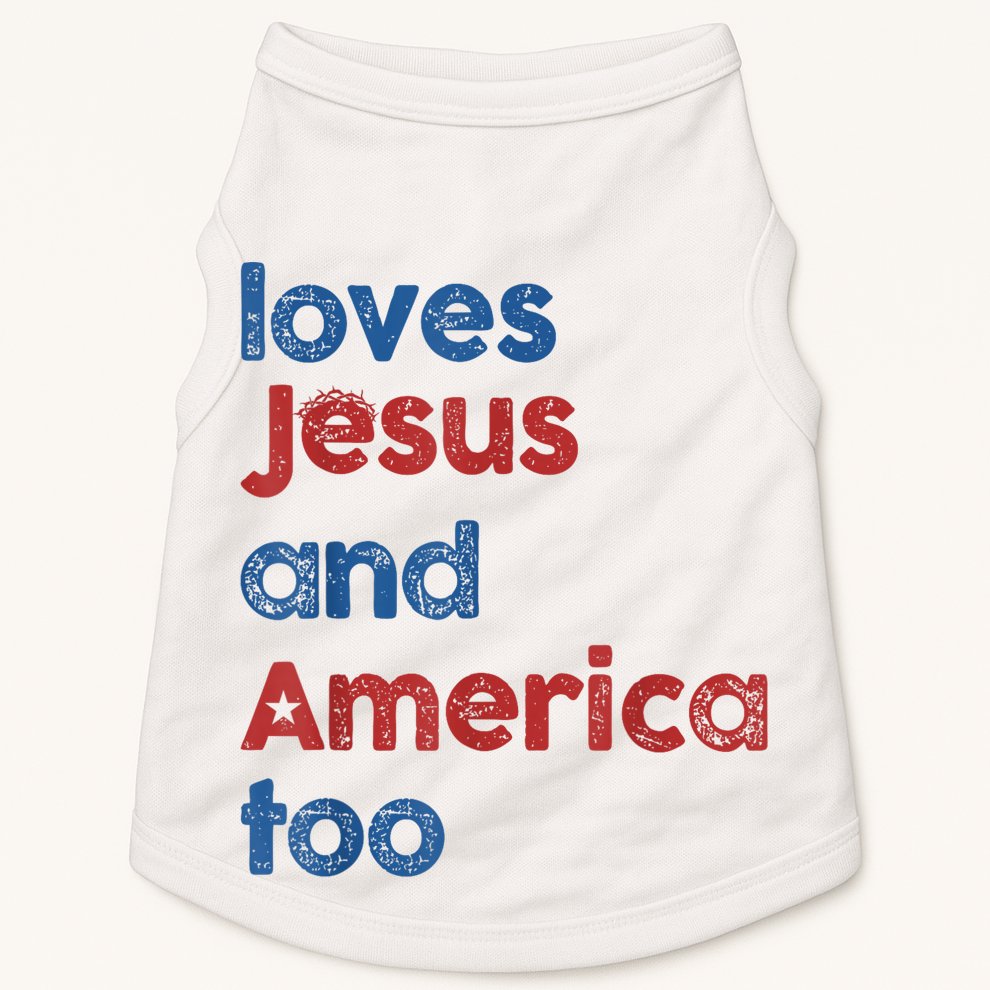 Retro Loves Jesus And America Too Doggie Tank